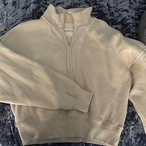 Abercrombie & Fitch Beige Quarter-Zip Cropped Pullover